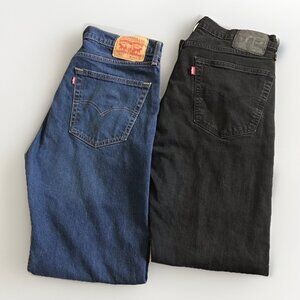 Levi’s 505 Regular Fit Straight Leg Jeans 36x34 Two Pairs Black And Blue‎ EUC